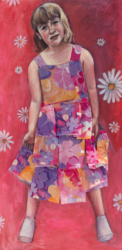 brightly colored drawing of a young girl