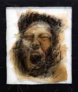 drawing in black and brown of a person screaming