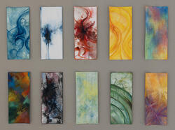 ten mini paintings of various colors and textures