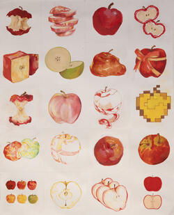 poster with drawn apples in 20 styles