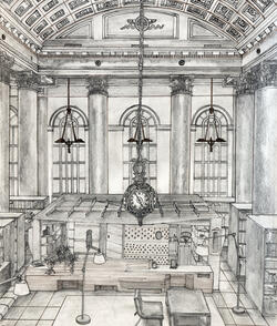 Drawing of the interior of the providence anatheneum