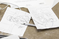 line drawings and xacto knife with cutting mat