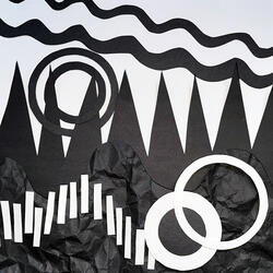 black and white design with geometric shapes