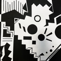 black and white design with geometric shapes
