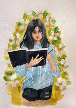 artwork of person holding book