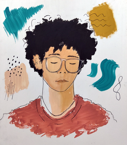 portrait with abstract shapes in background