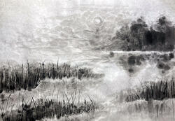 black and white landscape drawing