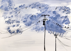 painting of clouds and telephone poles