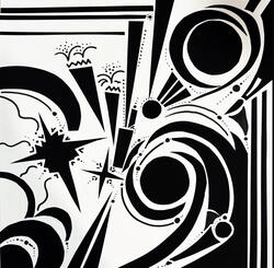black and white design with geometric shapes