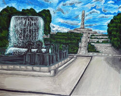 painting of landscape and fountain