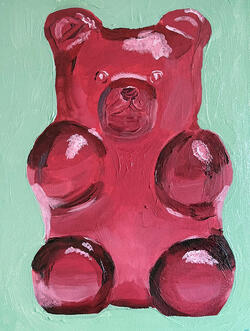 painting of pink gummy bear