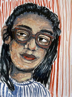 painted portrait with striped background