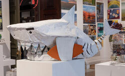 sculpture of shark with braces